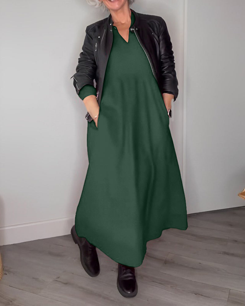 Elegante Jurk met Tas en Lange Mouw