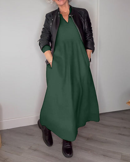 Elegante Jurk met Tas en Lange Mouw