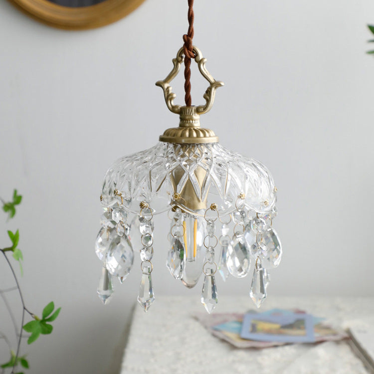 Kristallen Hanglamp Koper E14 Vintage Bloem K9 Kristal Glas Slaapkamer Hal Entree Romantisch Pendellamp Antiek