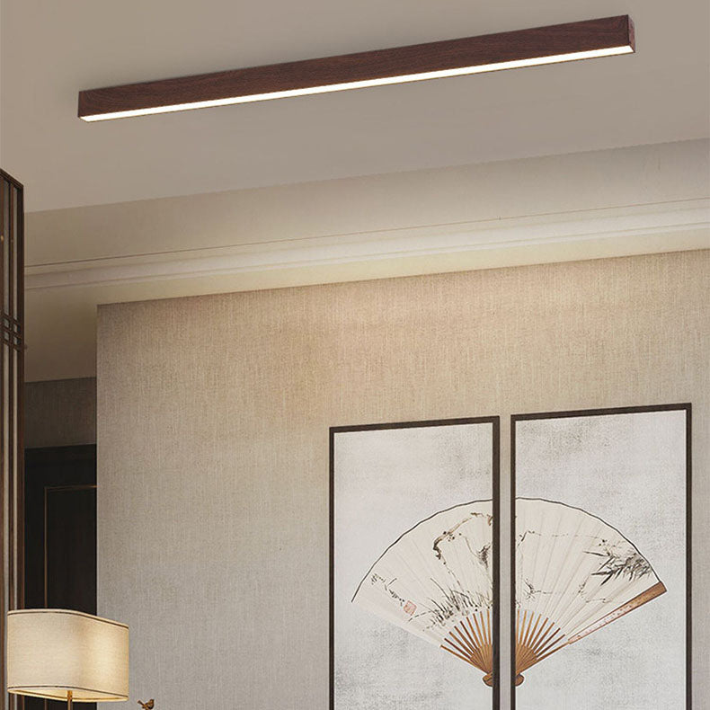 LED Plafondlamp Hout Langwerpig Aluminium Woonkamer Slaapkamer 60cm 100cm 120cm Ingebouwde LED Lijnlamp Houten Plafonnière Japandi