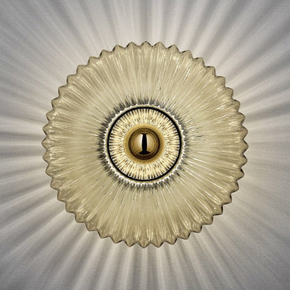 Wandlamp Geribbeld Glas Cognac Goud Messing Woonkamer Slaapkamer Hal Plafondlamp Schelp Retro Art Deco Wandverlichting