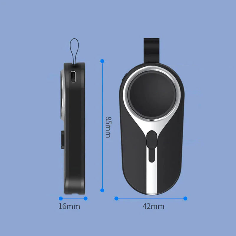 Draadloze oplaadclip powerbank karabijnhaak compact zwart telefoon smartwatch oplader sleutelhanger draagbare lader