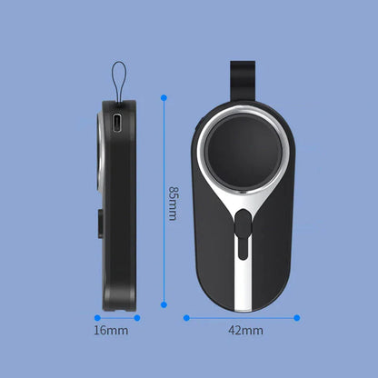 Draadloze oplaadclip powerbank karabijnhaak compact zwart telefoon smartwatch oplader sleutelhanger draagbare lader