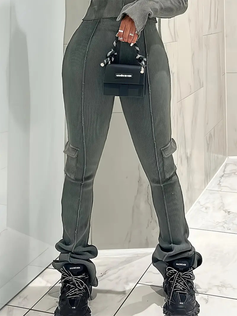 Hoge Taille Broek Geribd voor Vrouw Casual Stijl