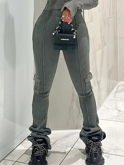 Hoge Taille Broek Geribd voor Vrouw Casual Stijl