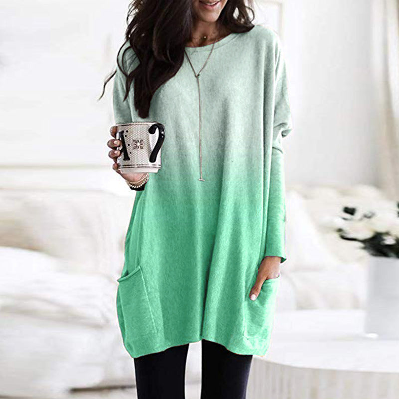 Dames Top Lange Mouwen Zakken Gradient Effect