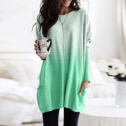 Dames Top Lange Mouwen Zakken Gradient Effect