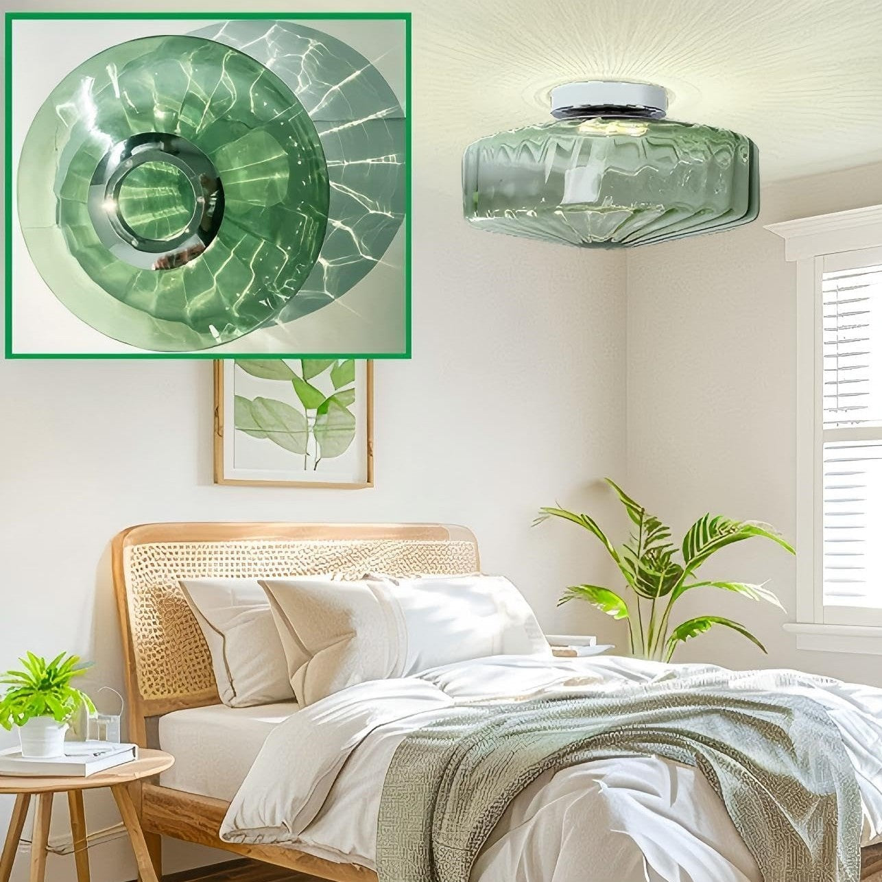 Vintage Geribbeld Glazen Plafondlamp Groen – Klassieke Verlichting voor Eetkamer, Entree & Gang