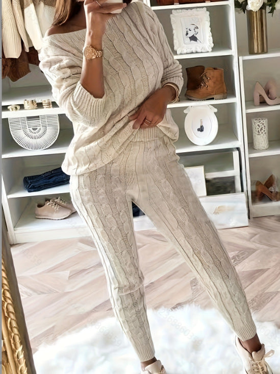 Dames Lounge Set Warme Kabeltrui Legging en Top