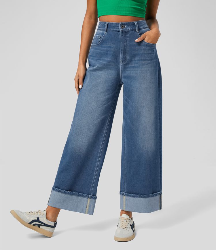 Dames Jeans Zwart Wide Leg Comfortabele Broek