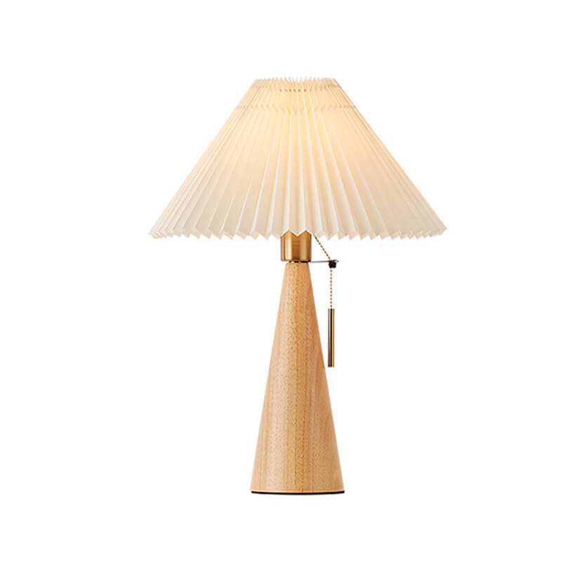 Tafellamp Hout Geplooide Stof Kap E26 35x48cm Dimbaar Japans Slaapkamer Woonkamer