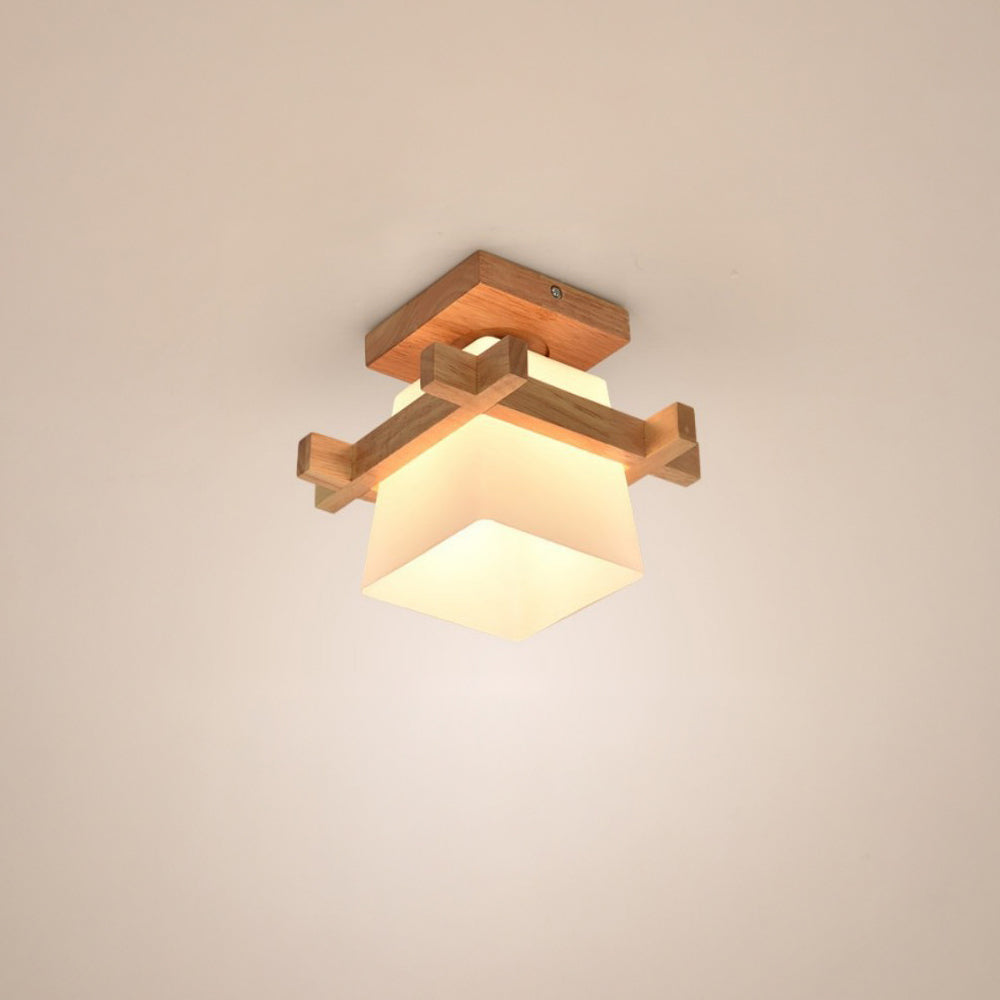 LED plafondlamp hout E27 wit Japandi hal slaapkamer woonkamer 20 cm vierkante plafondlamp Japanse stijl