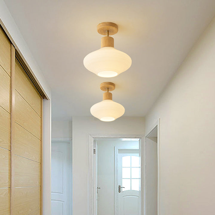 Japandi Plafondlamp Hout & Glas – Natuurlijke Elegantie voor Hal, Woonkamer en Slaapkamer
