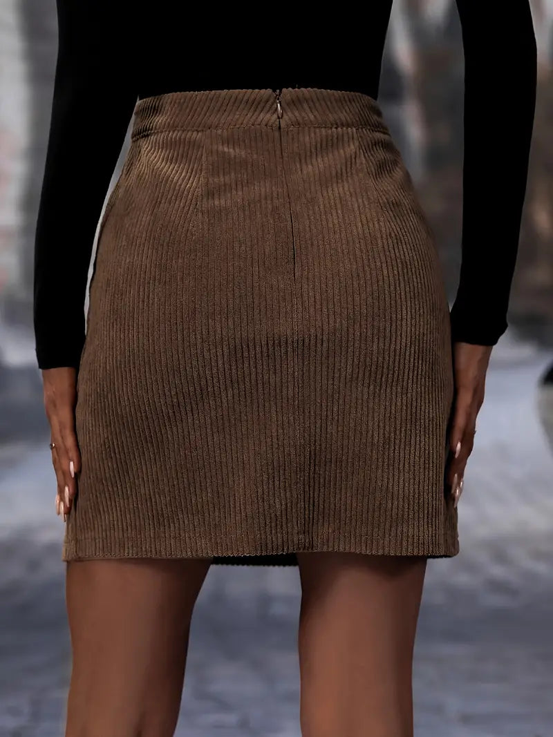 Donkere Ribfluwelen Rok voor Vrouwen Zwart Elegante Stijl
