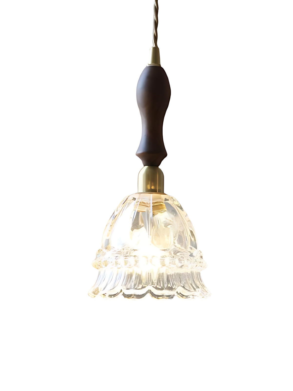Franse Landelijke Hanglamp Glazen Kap Kwallen Design Transparant of Amber met Walnoot Greep Sfeerverlichting Eetkamer Elegante Plafondlamp