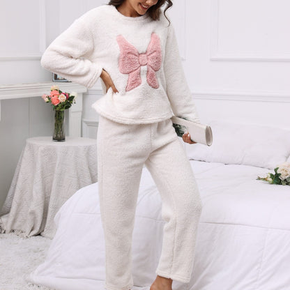 Dames Huispak Zacht Tweedelig Lounge Set met Strik