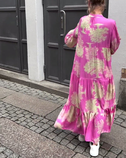 Rode Jurk V-Hals Bloemendruk