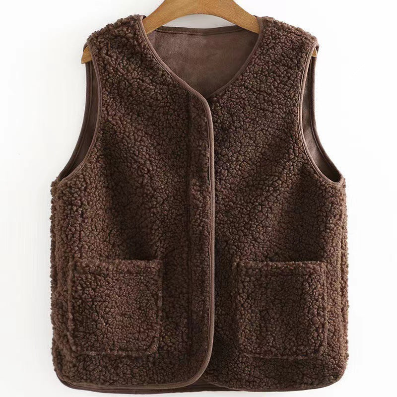 Dames Teddyjas Plus Size Warm en Zachte Bodywarmer met Zakken
