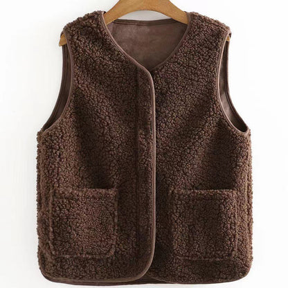 Dames Teddyjas Plus Size Warm en Zachte Bodywarmer met Zakken