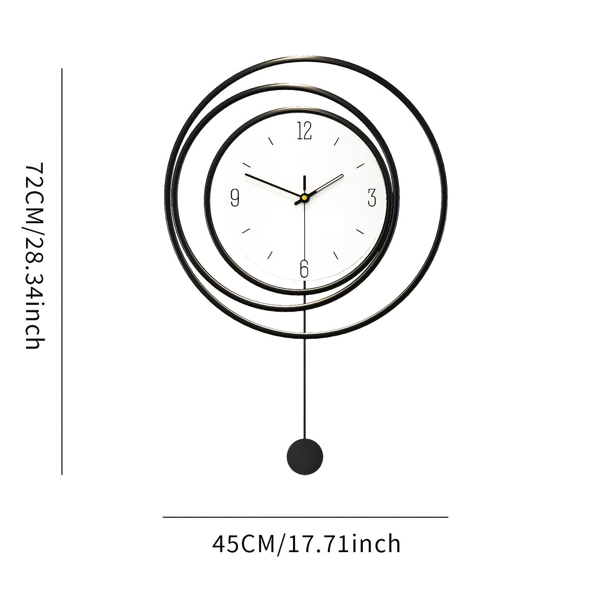 Metalen Wandklok Modern Minimalistisch – 72 cm hoog en 45 cm breed met Stil Uurwerk – Zwarte Muurdecoratie voor Woonkamer Kantoor