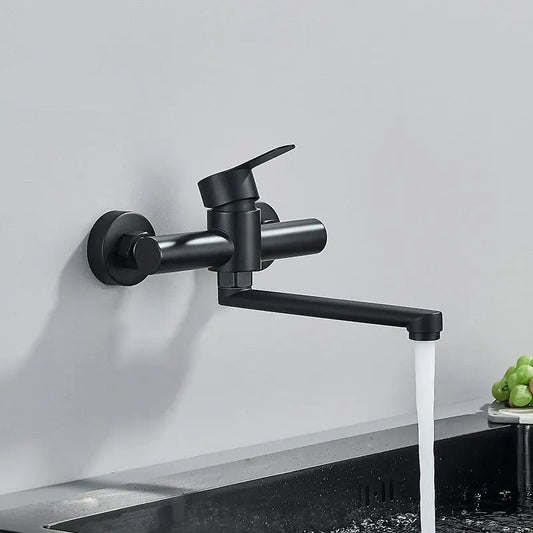 Wandkraan met Dubbele Hendel – 360° Draaibare Kraan voor Warm & Koud Water