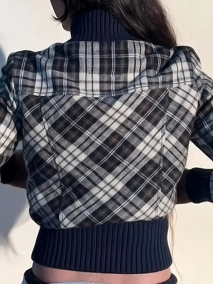 Geruite Cropped Vrouwenjas met Lange Mouwen - StudioMarella