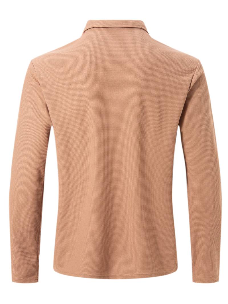 Heren Wafelshirt Lange Mouwen V-Hals Katoen