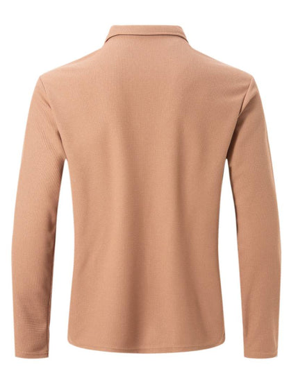 Heren Wafelshirt Lange Mouwen V-Hals Katoen