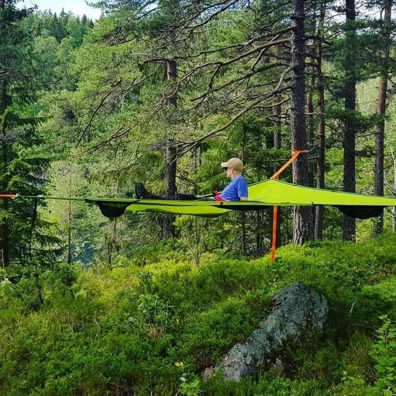 Driehoekige Hangmat voor Meerdere Personen Nylon Campinghangmat met 3-Punts Ophangsysteem Buitenhangmat voor Gezinnen en Groepsuitstapjes