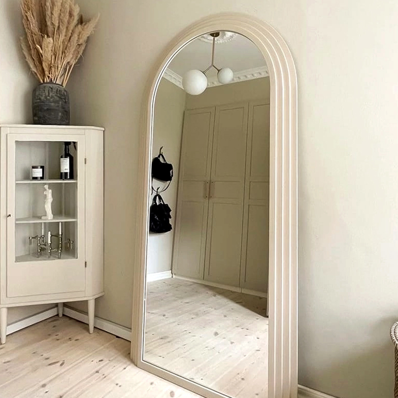 Luxe Staande Spiegel met Houten Boogframe – Volle Lengte Wandspiegel 120x200cm Antiek Wit, Khaki of Zwart
