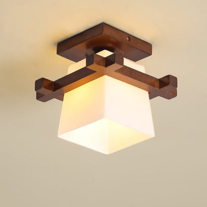 LED plafondlamp hout E27 wit Japandi hal slaapkamer woonkamer 20 cm vierkante plafondlamp Japanse stijl