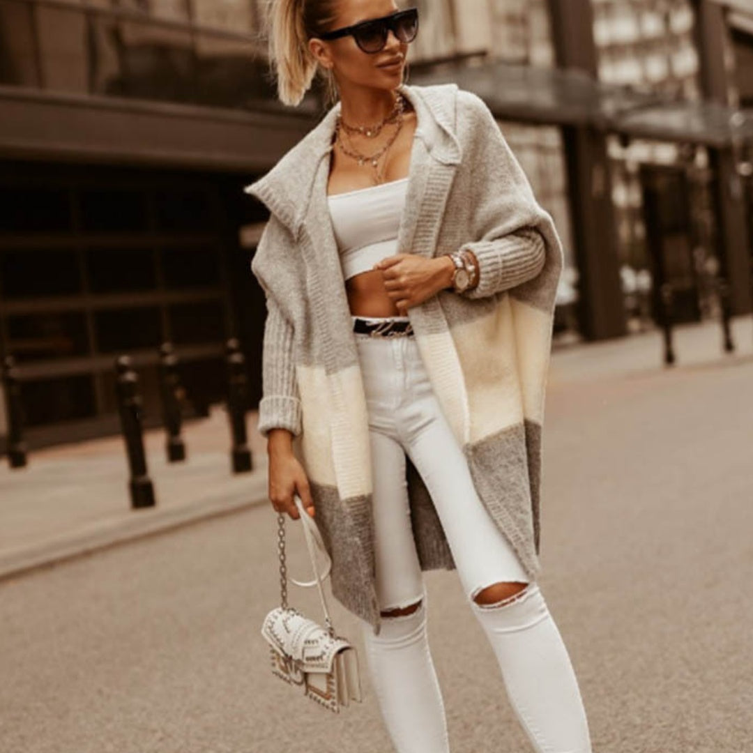 Dames Cardigan Zacht Colorblock Hoodie Jas