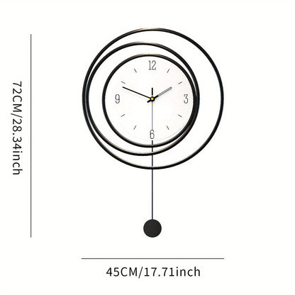 Metalen Wandklok Modern Minimalistisch – 72 cm hoog en 45 cm breed met Stil Uurwerk – Zwarte Muurdecoratie voor Woonkamer Kantoor
