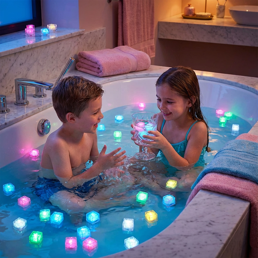 Lichtgevende Badkubus voor Kinderen 6-Delig Set – Watergeactiveerd Speelgoed
