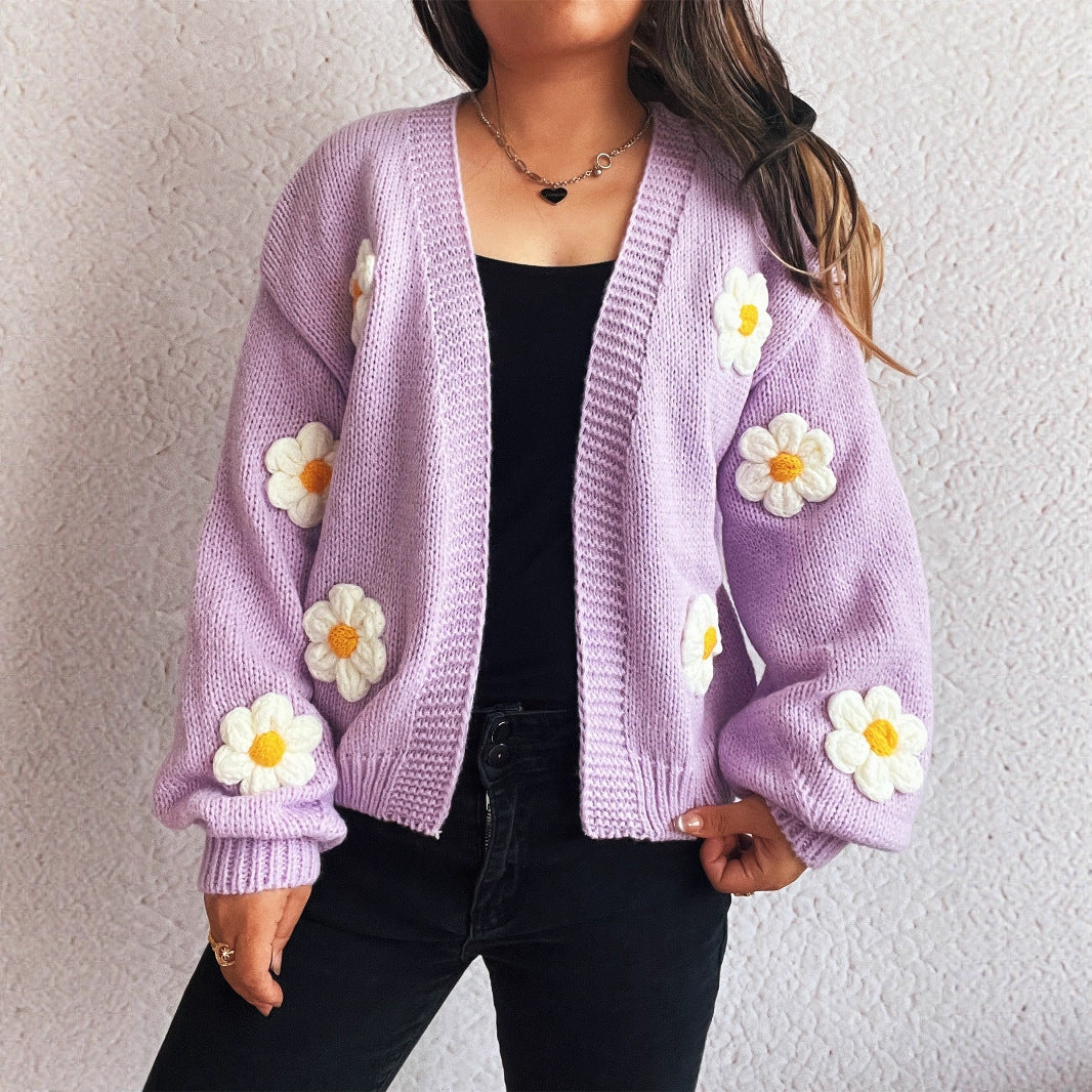 Dames Vest Gebreid met 3D Bloemen Warm en Stijlvol