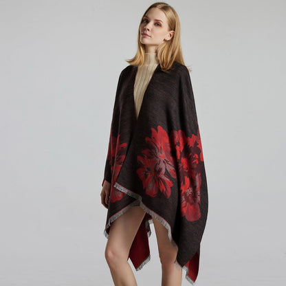 Dames Sjaal Bloemenprint Cape Stijl Levi's Blazer Look