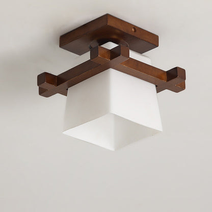 LED plafondlamp hout E27 wit Japandi hal slaapkamer woonkamer 20 cm vierkante plafondlamp Japanse stijl