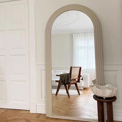 Luxe Staande Spiegel met Houten Boogframe – Volle Lengte Wandspiegel 120x200cm Antiek Wit, Khaki of Zwart