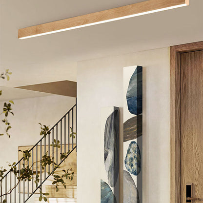 LED Plafondlamp Hout Langwerpig Aluminium Woonkamer Slaapkamer 60cm 100cm 120cm Ingebouwde LED Lijnlamp Houten Plafonnière Japandi
