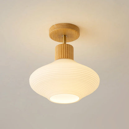 Japandi Plafondlamp Hout & Glas – Natuurlijke Elegantie voor Hal, Woonkamer en Slaapkamer