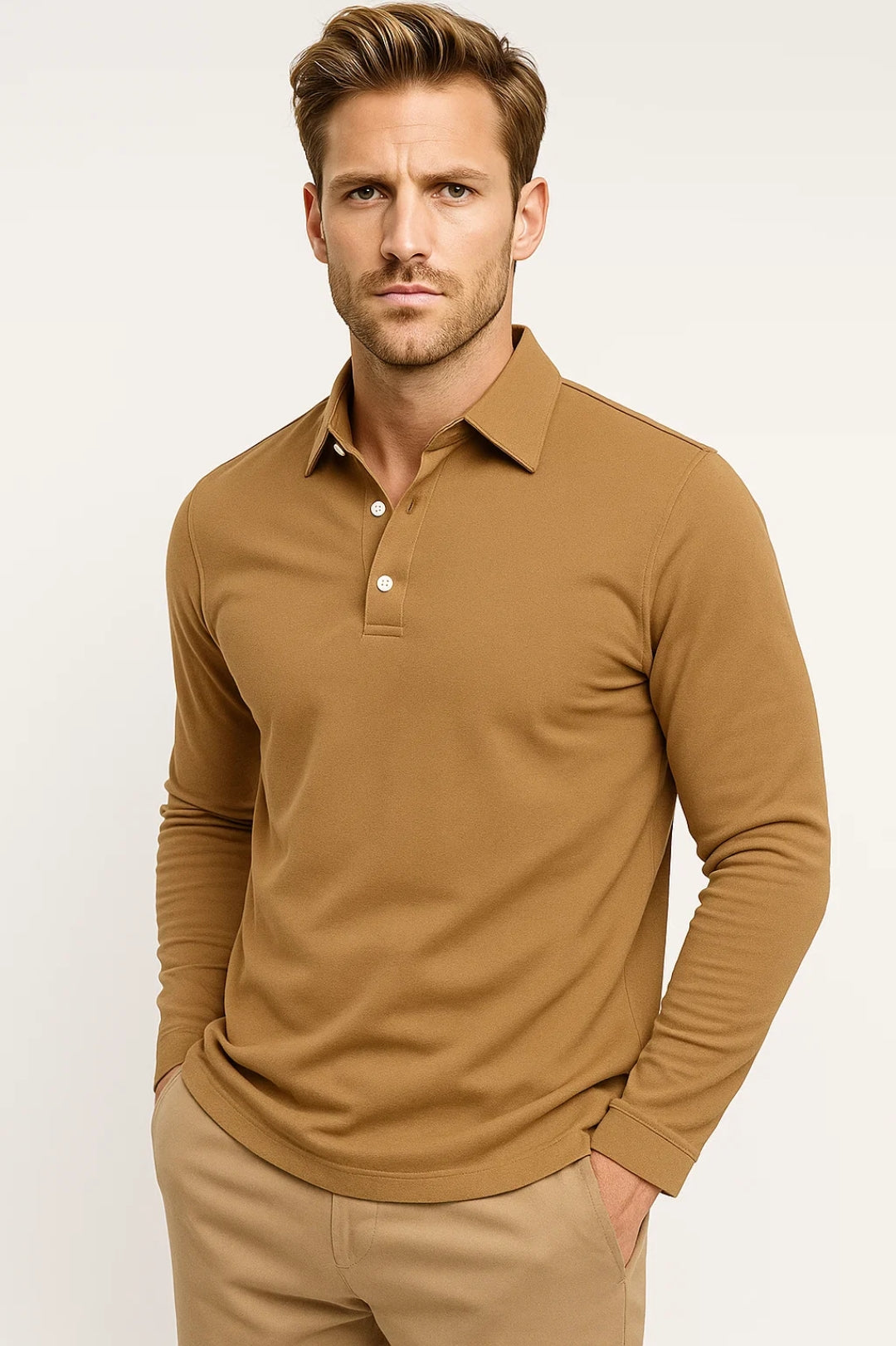 Heren T Shirt Slim Fit Lange Mouw Katoen Polokraag - StudioMarella