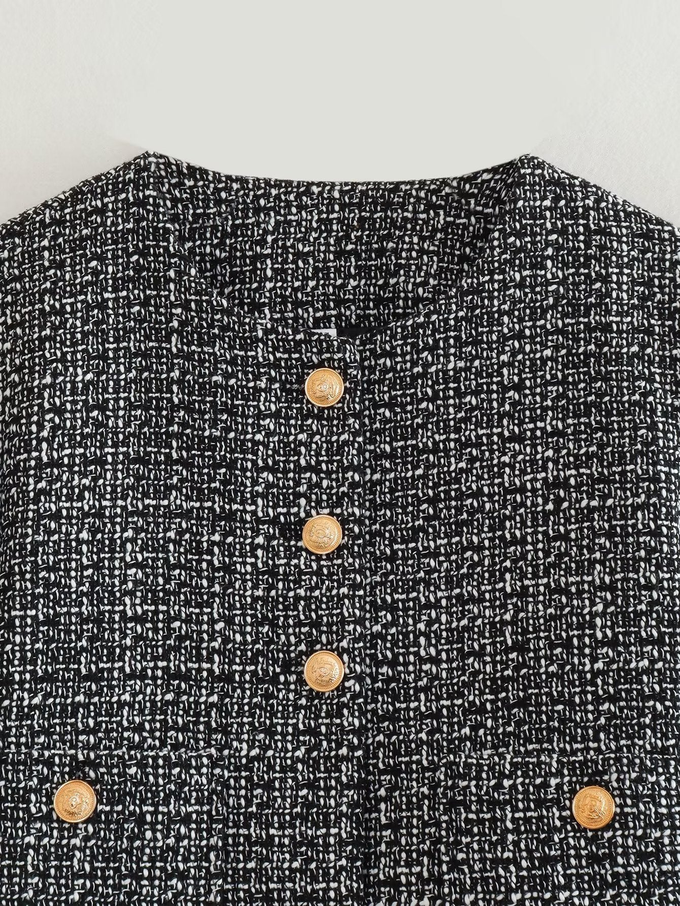 Dames Jas Bouclé Luxe Gouden Knopen