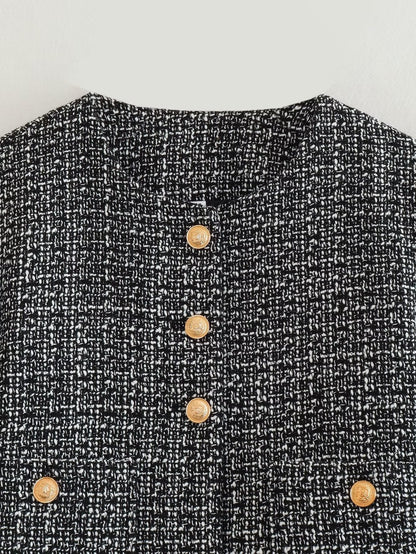 Dames Jas Bouclé Luxe Gouden Knopen