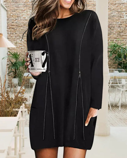 Zwarte Jurk met Rits voor Vrouw Elegante Design