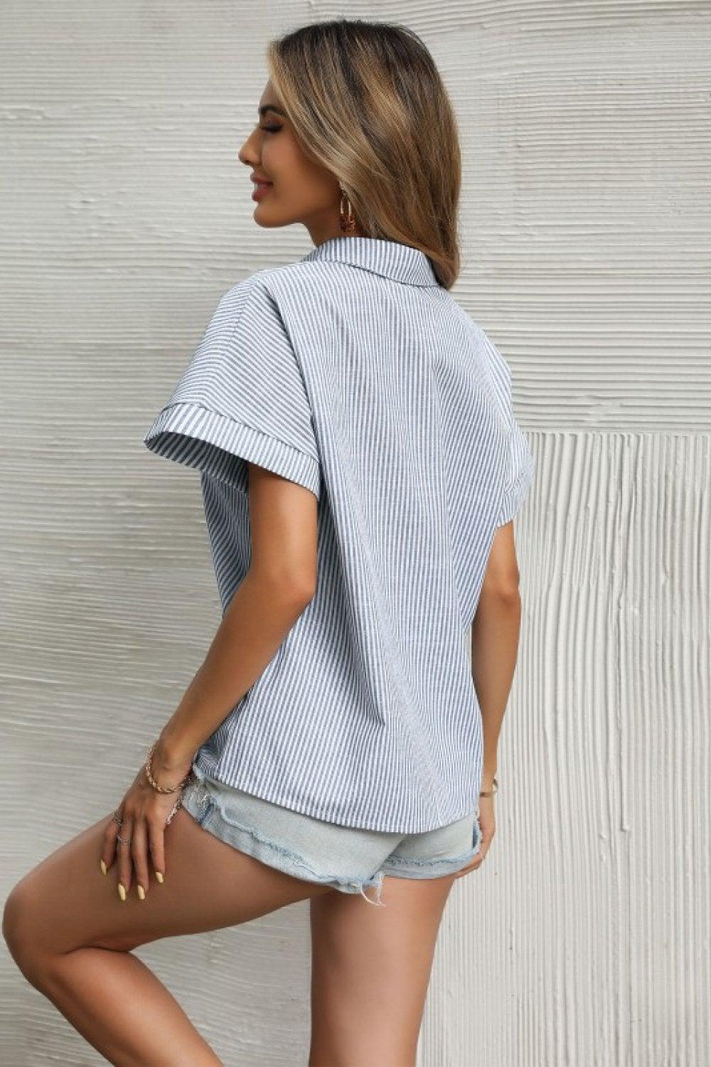 Vrouwen Shirt Kort Mouwen Gestreept Stijlvol