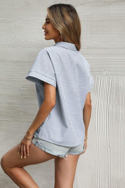 Vrouwen Shirt Kort Mouwen Gestreept Stijlvol