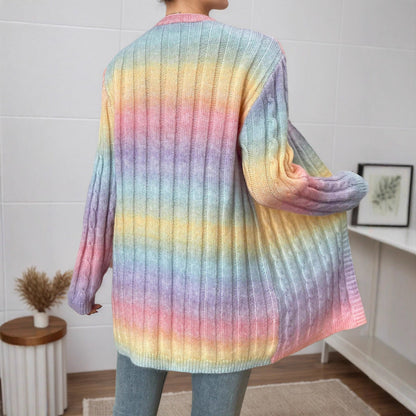 Dames Vest Gebreid Regenboogkleuren Warm en Stijlvol