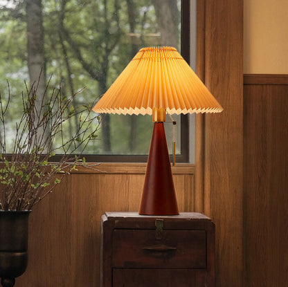 Tafellamp Hout Geplooide Stof Kap E26 35x48cm Dimbaar Japans Slaapkamer Woonkamer