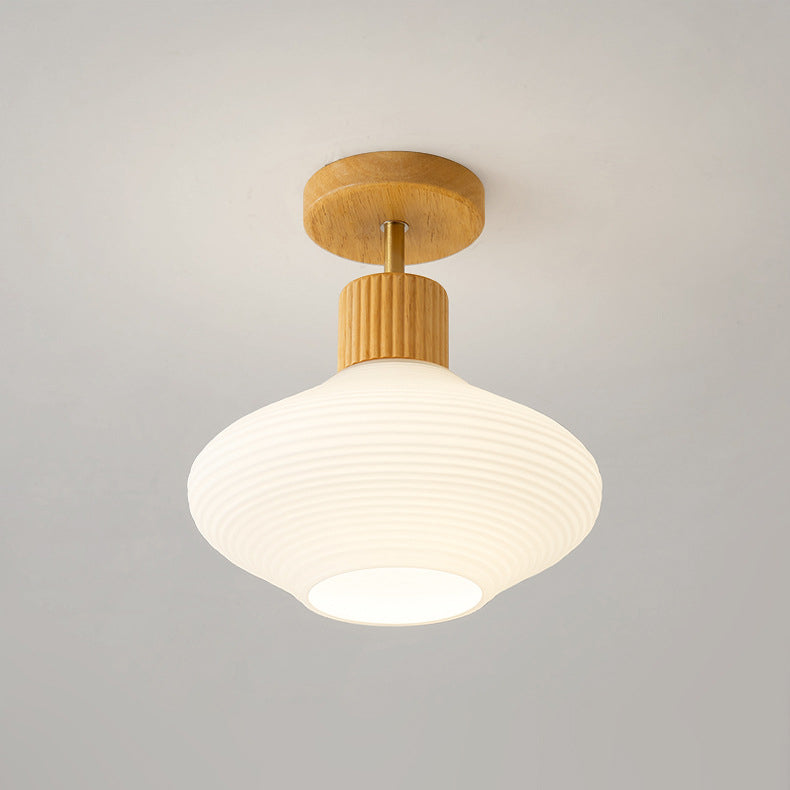 Japandi Plafondlamp Hout & Glas – Natuurlijke Elegantie voor Hal, Woonkamer en Slaapkamer