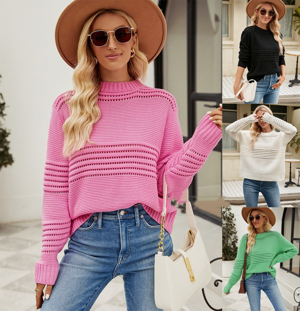 Dames Trui Gebreid met Opengewerkte Strepen Moderne Look